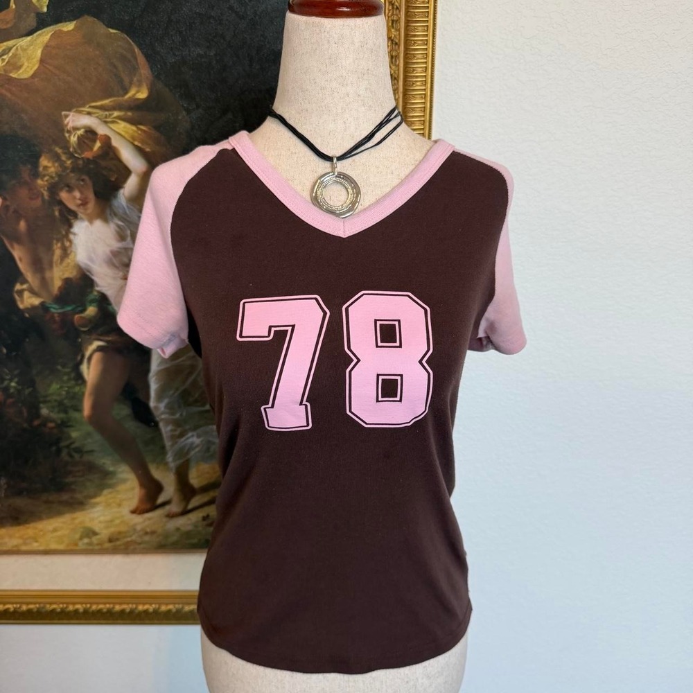 Brown and Pink Varsity Baby Tee